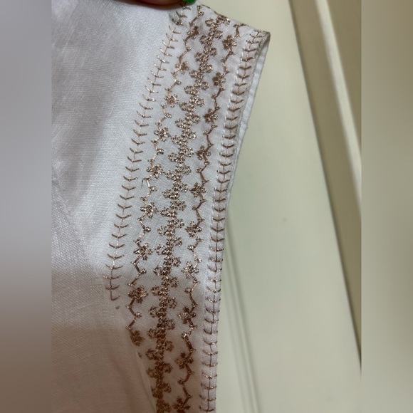 ST. TROPEZ west linen blouse with metallic rose gold embroidered L - Picture 6 of 8
